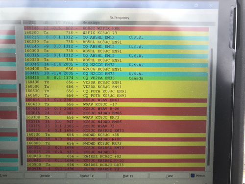 WSJT-X Screen showing contacts.