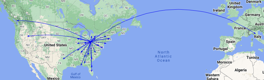 QSO Map for the activation of K-0020 on 26-Nov-2022.