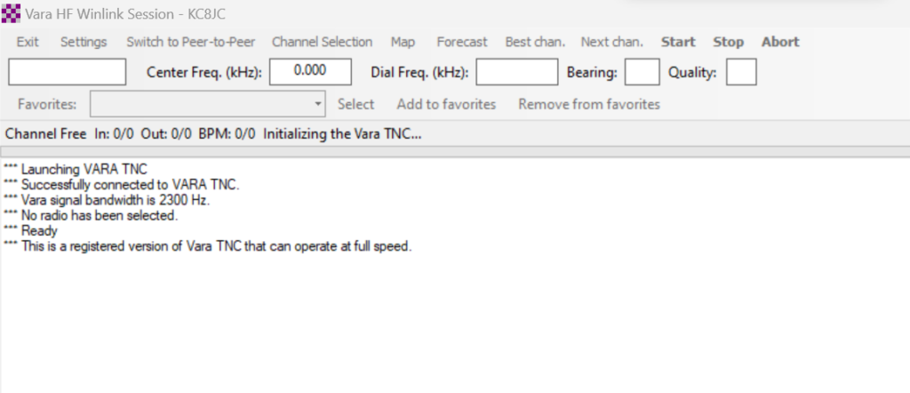 The second attempt at a session where it successfully finds VARA HF running.