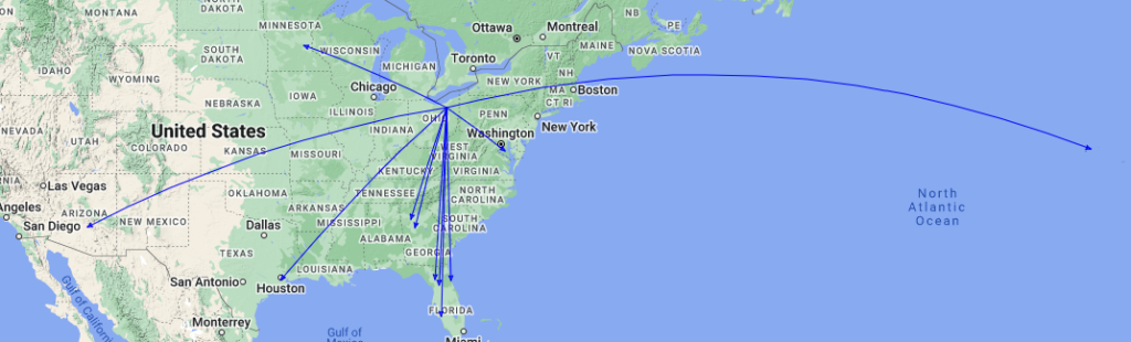 QSOMap of the activation of K-0020 by KC8JC on 04-Jul-2023.