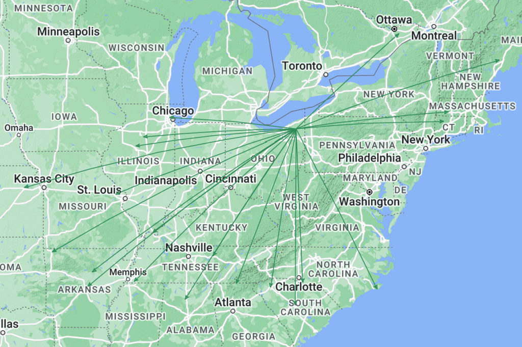 QSO Map for the activation of K-1999 by KC8JC on 01-Oct-2023.