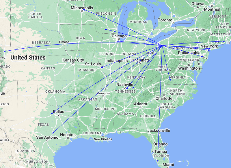 The QSO Map for the activation of K-1999 by KC8JC on 04-Nov-2023.