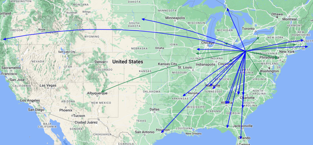 QSO Map of the activation of K-1999 on 18-Nov-2023 by KC8JC.