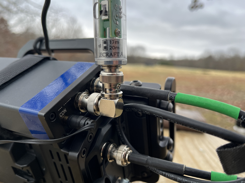 A closeup of the BNC connector holding the AX1 to the mAT-705plus tuner.
