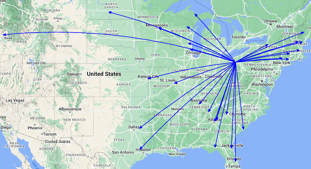 The QSO Map of the activation of K-1999 by KC8JC on 09-Dec-2023.