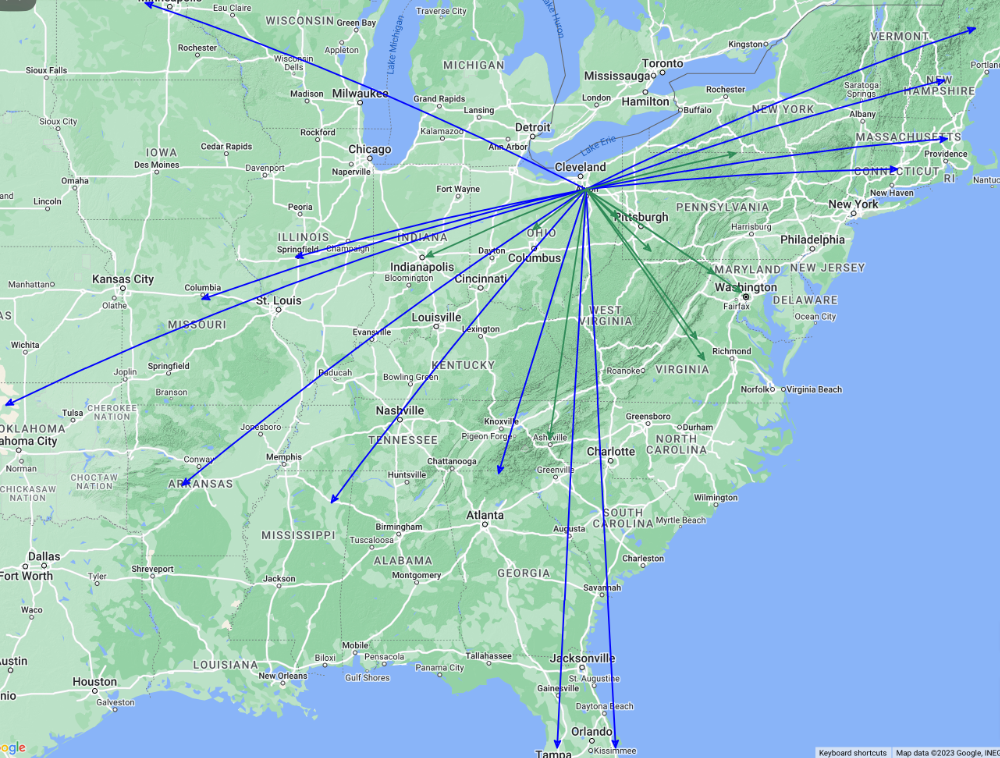 The QSO Map for the activation of K-0020 by KC8JC on 16-Dec-2023.