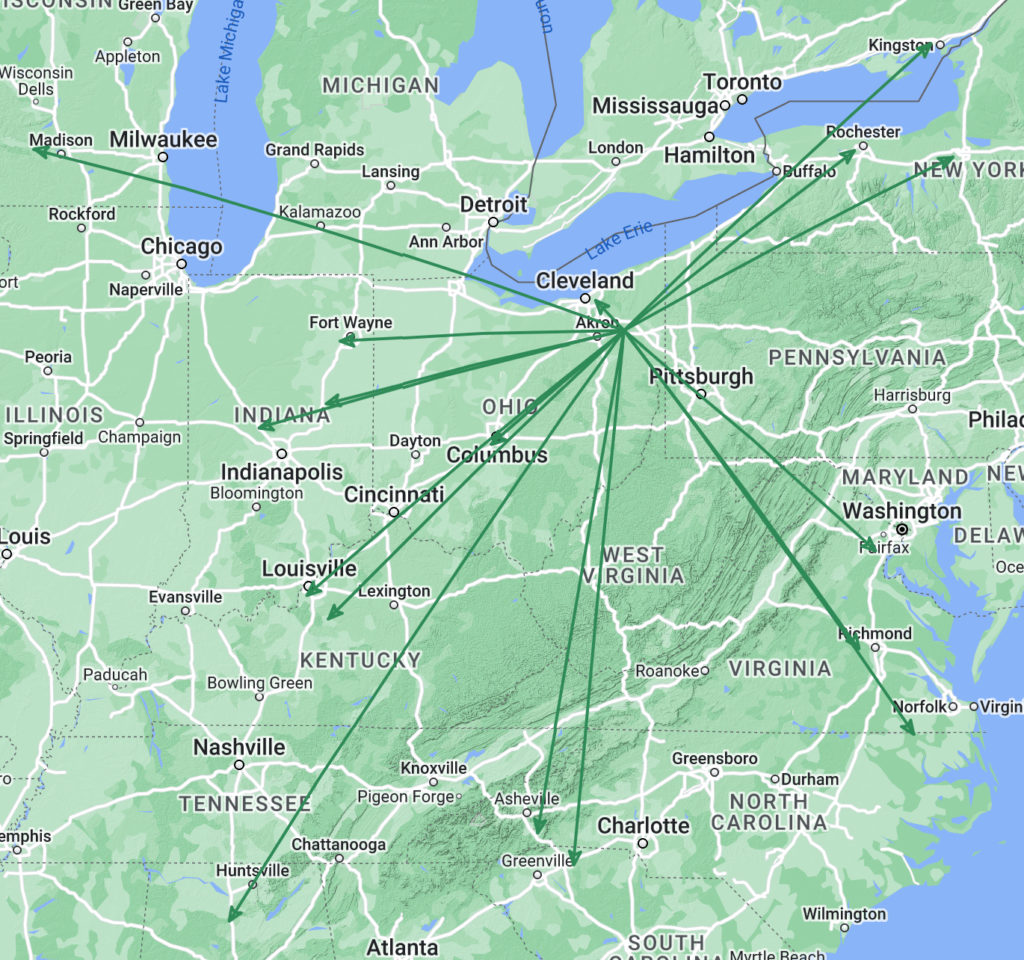 QSO Map of the activation of K-1999 by KC8JC on 21-Jan-2024.