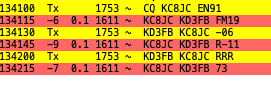 FT8 QSO between KC8JC and KD3FB on 40-meters FT8.