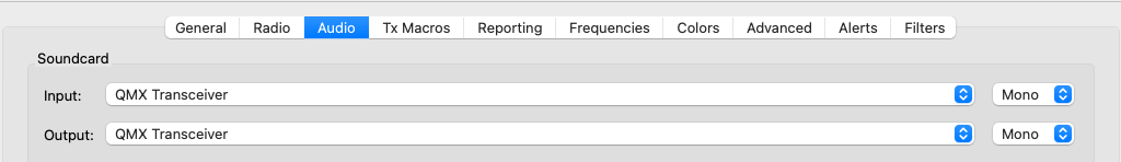The WSJT-X audio configuration tab with settings.