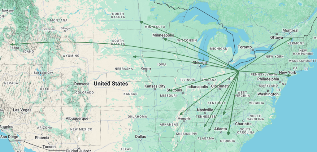 The QSO Map of the activation of US-0020 by KC8JC on 04-Mar-2025.