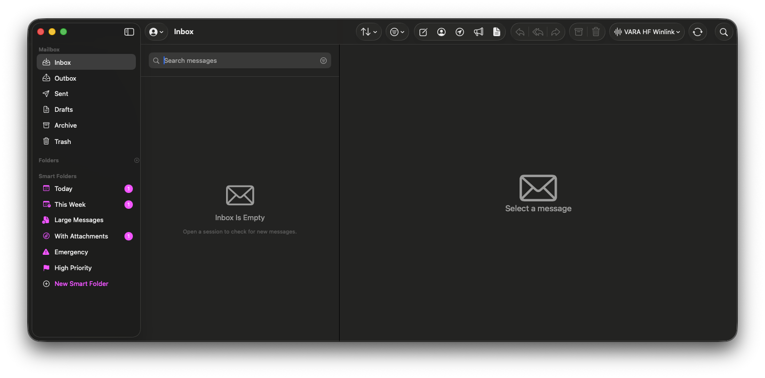 The main UI of the MacWinlink application. It looks like, well, a modern mail client.