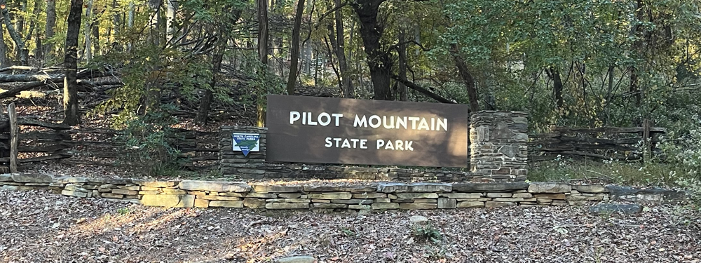 The Pilot Mountain State Park entrance sign.