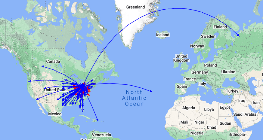 QSO Map showing contacts from K-0020 for 01-Oct-2022.