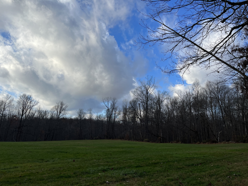 The empty field around the Octagon shelter.