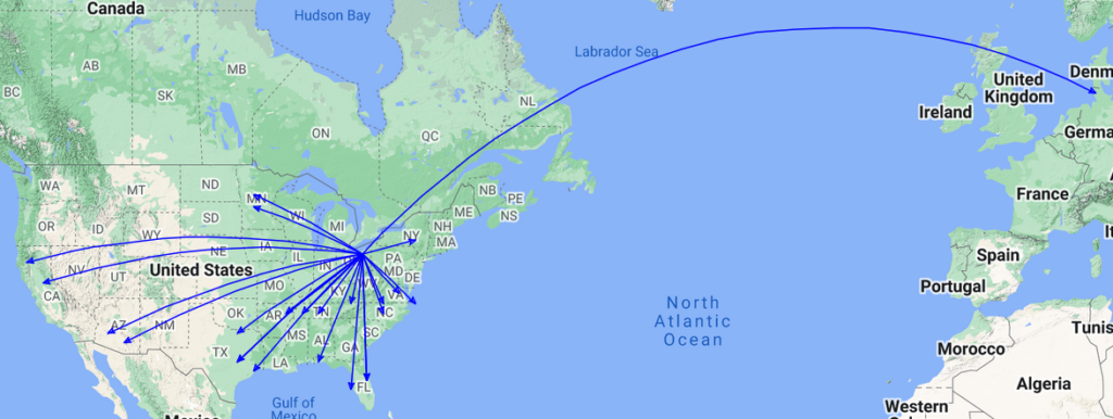 QSO Map for 23-Nov-2022 activation of K-0020.