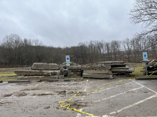 Slabs of concrete that were once the public toilet.