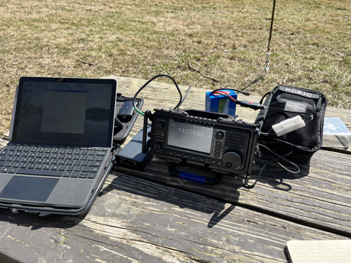 Microsoft Surface Go 2 next to IC-705 and gear pouch.