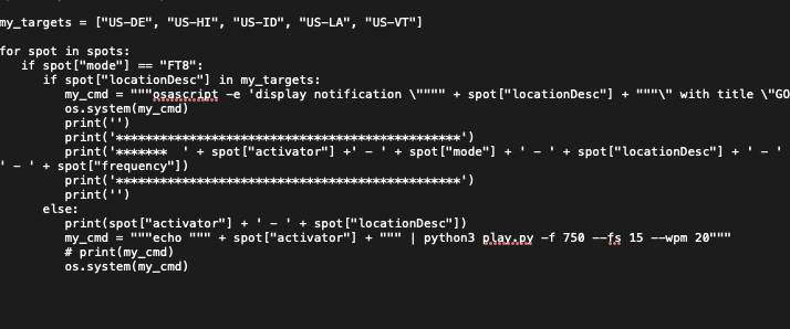 A terminal screen containing python code.