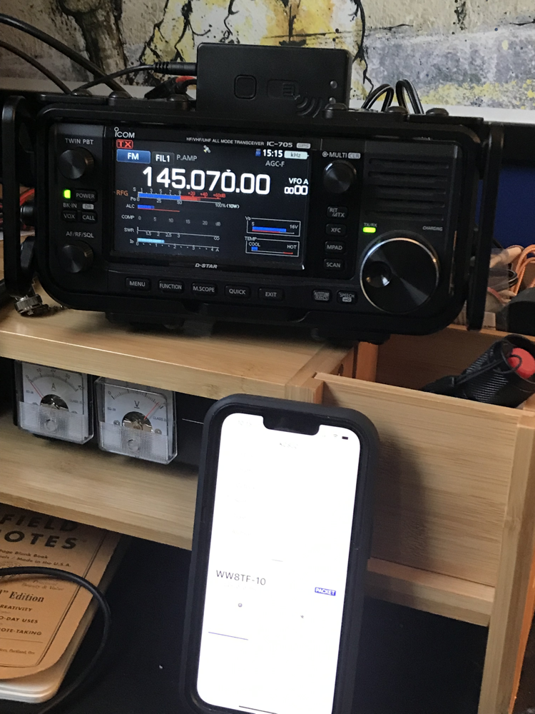 IC-705 with Mobilinkd TNC4 and iPhone running RadioMail.