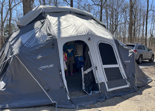 The Opus OP2 with annex. Essentially a large tent on a box.