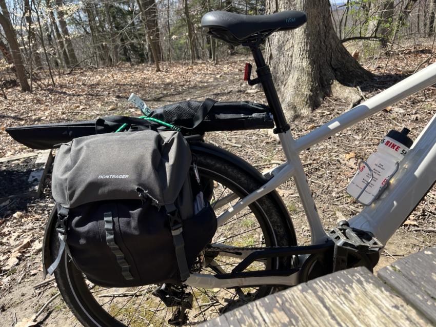 Bicycle with pannier.