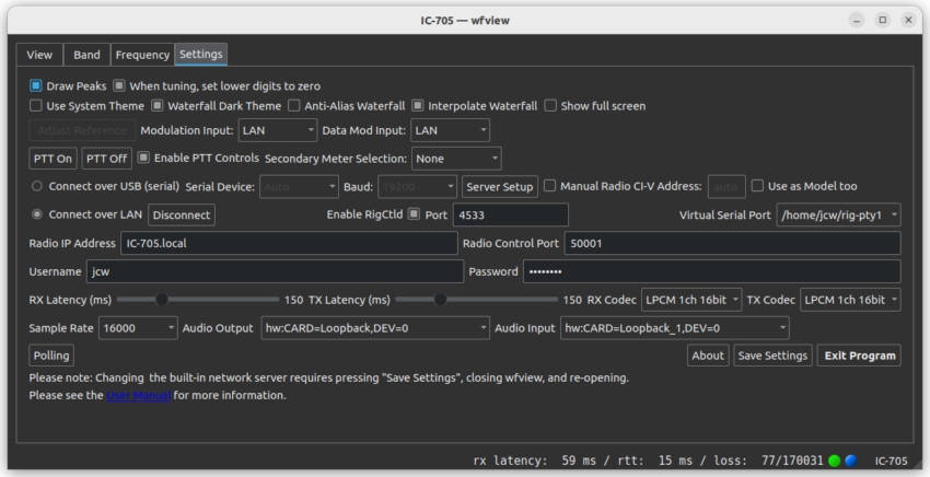 wfview settings tab.