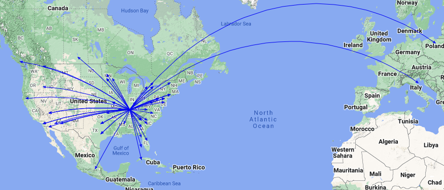 QSO Map of the activation of K-0050 by KC8JC on 30-Mar-2023.