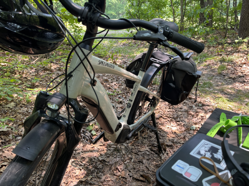 A bicycle in the woods.