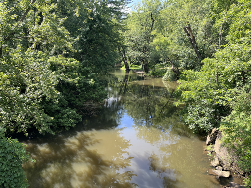 The Cuyahoga River as seen from the bridge on the trail.