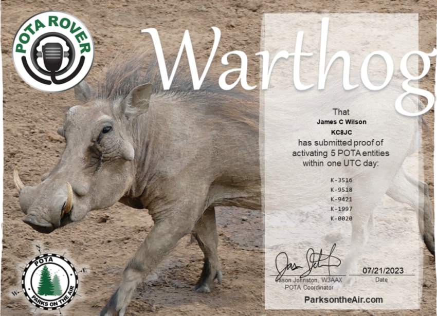 POTA Warthog Rover Award