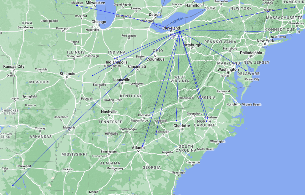 QSOMap of the activation of K-1997 by KC8JC on 21-Jul-2023.