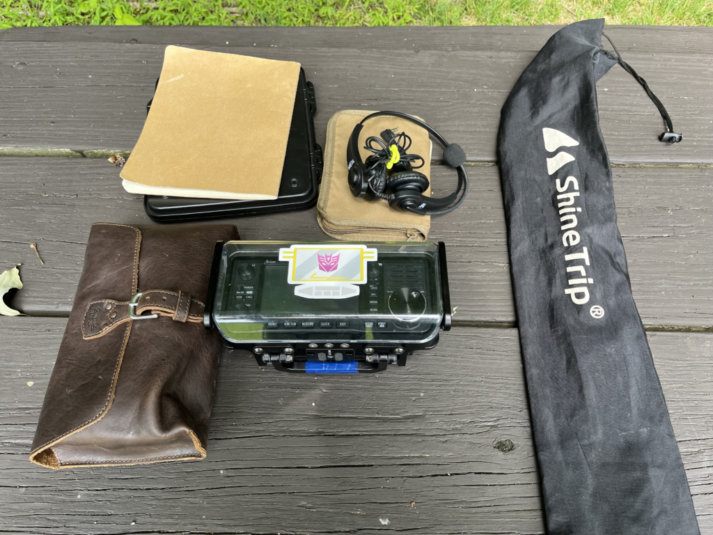 Radio gear on the picnic table.