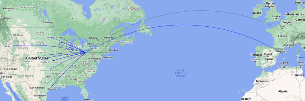 The QSO Map of the activation of K-1999 by KC8JC on 01-Aug-2023.