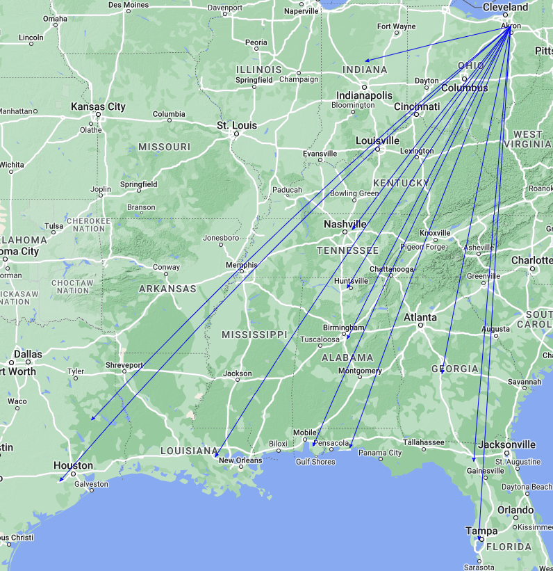 The QSOMap for the activation of K-0020 by KC8JC on 05-Aug-2023.