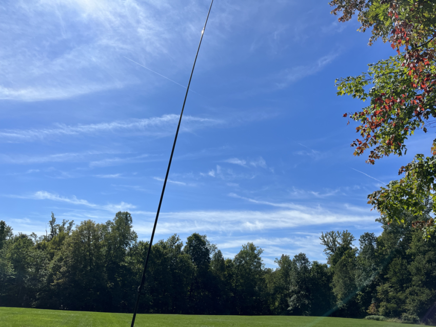 Vertical antenna against a blue sky at Cuyahoga Valley National Park.