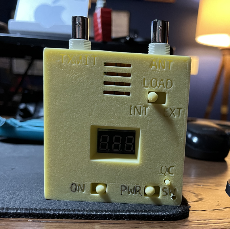 Fully assembled Power/SWR Meter With Dummy Load in a 3D Printed Case.