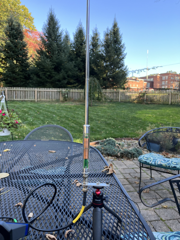 The  AX1 set up on a tripod on a table in my backyard.