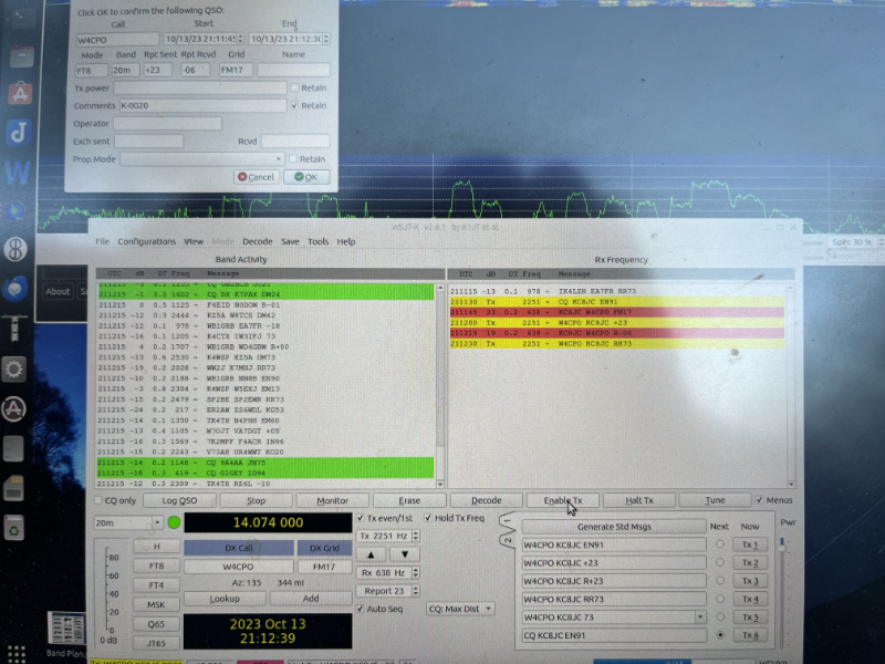 The WSJT-X interface showing a contact with W4CPO.