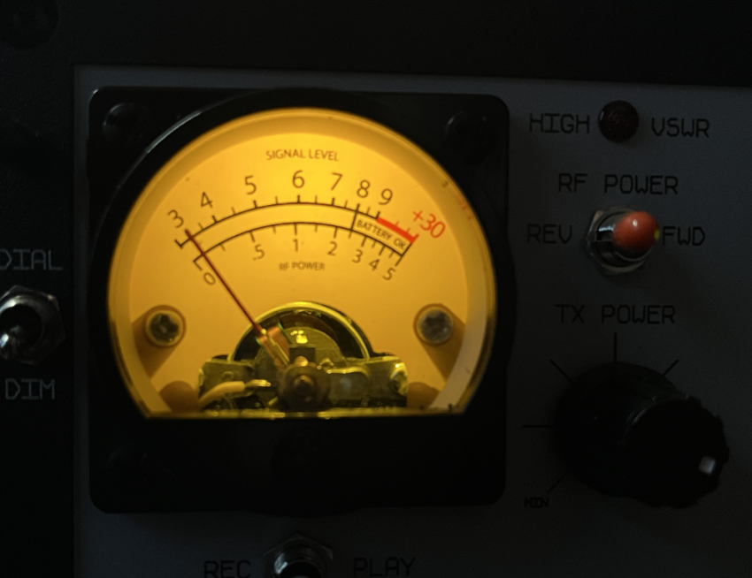 The analog meter from the Penntek TR-45L transceiver.