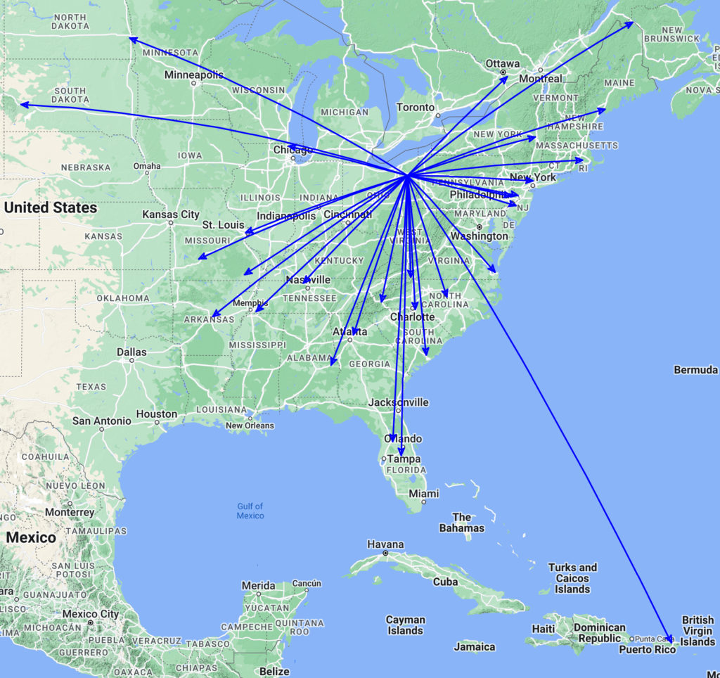 The QSO Map for the activation of K-1999 by KC8JC on 12-Nov-2023.