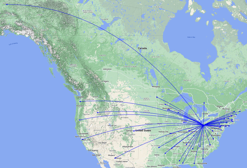 QSO Map of the activation of K-1999 by KC8JC on 28-Dec-2023.