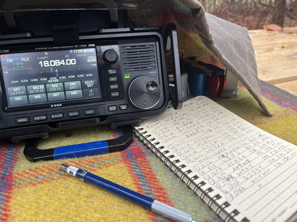 IC-705 and Begali Traveller hiding under a tarp.