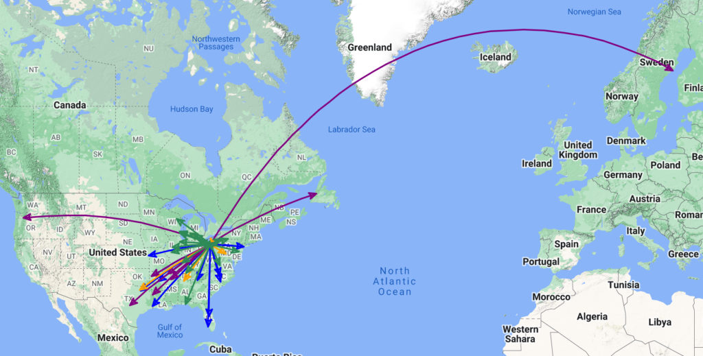 QSO Map for the activation of K-1999 by KC8JC on 06-Jan-2024.