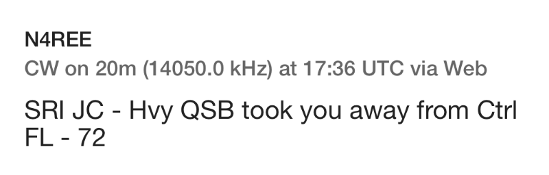 N4REE says: SRI JC - Hvy QSB tool you away from Ctl FL - 72