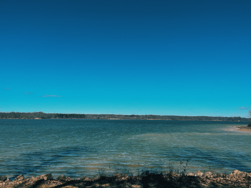 Blue sky and turbulent water at West Branch State Park