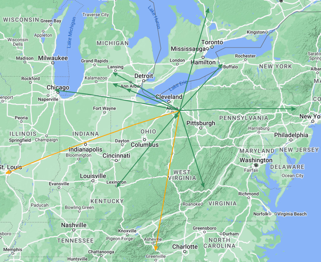 The QSO Map of the activation of K-1999 by KC8JC on 10-Feb-2024.