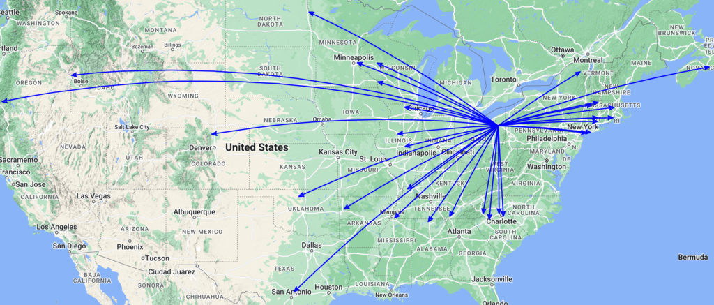 The QSO Map for the activation of K-1999 by KC8JC on 16-Feb-2024.