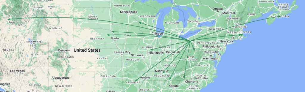 The QSO Map for the activation of K-1999 by KC8JC on 18-Feb-2024.