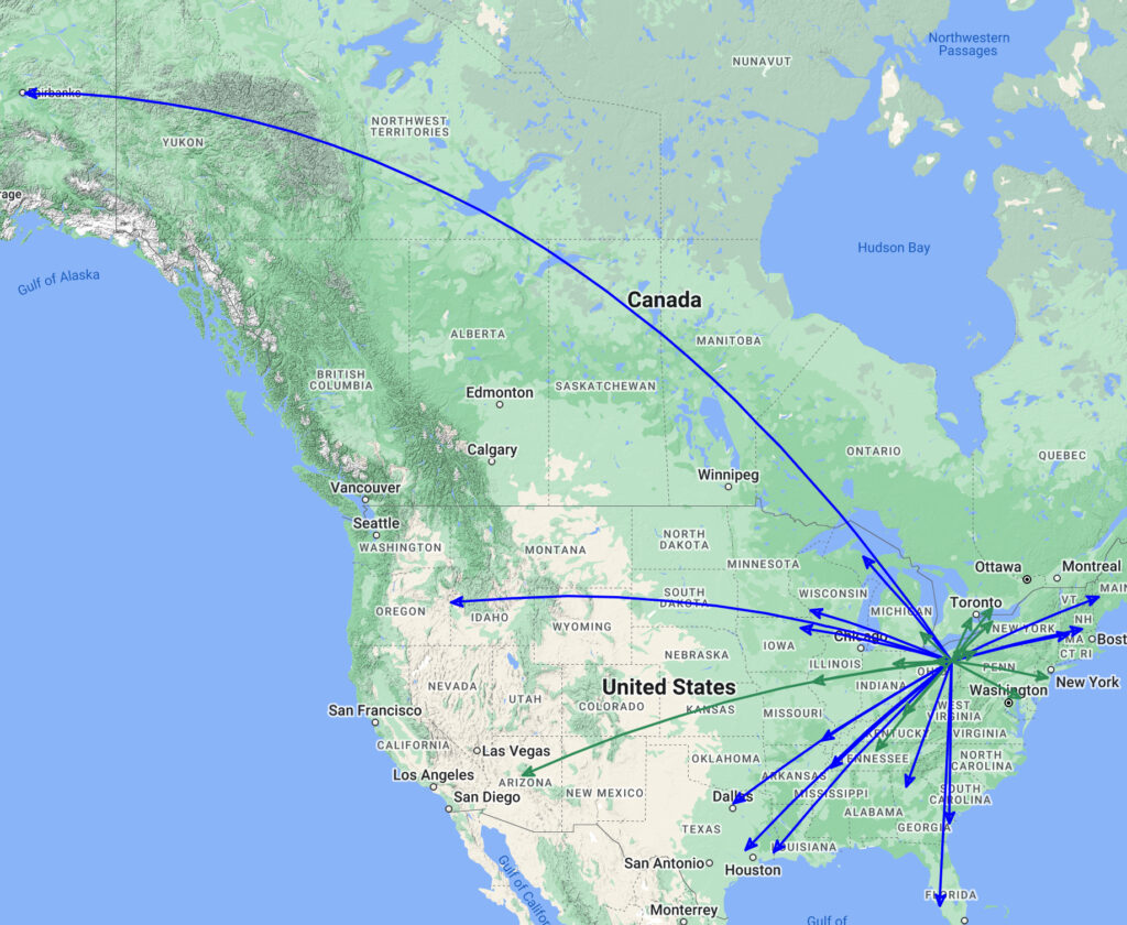 QSO Map of the activation of K-1999 by KC8JC on 16-Mar-2024