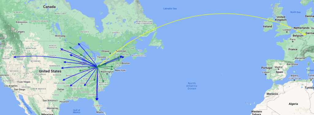 The QSO Map for the activation of K-1999 by KC8JC on 17-Mar-2024.